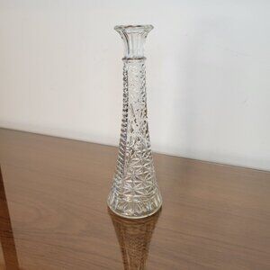 Vintage Glass Bud Vase 8" Tall Cut Glass Floral Pattern Scalloped Rim Single Ste